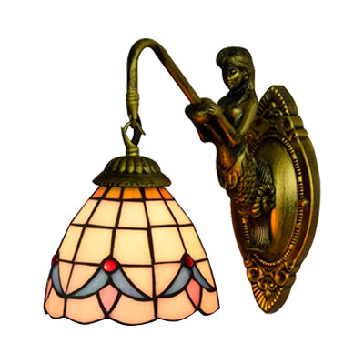 Frendorf | 1 Kopf Dome Wandleuchte Barock Weiß/Beige Glas Wandmontage Beleuchtung mit Meerjungfrau Rückplatte, 6"/8" Breite