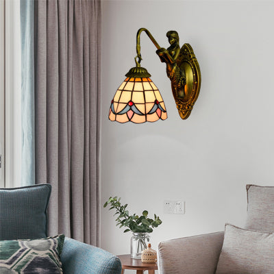 Frendorf | 1 Kopf Dome Wandleuchte Barock Weiß/Beige Glas Wandmontage Beleuchtung mit Meerjungfrau Rückplatte, 6"/8" Breite