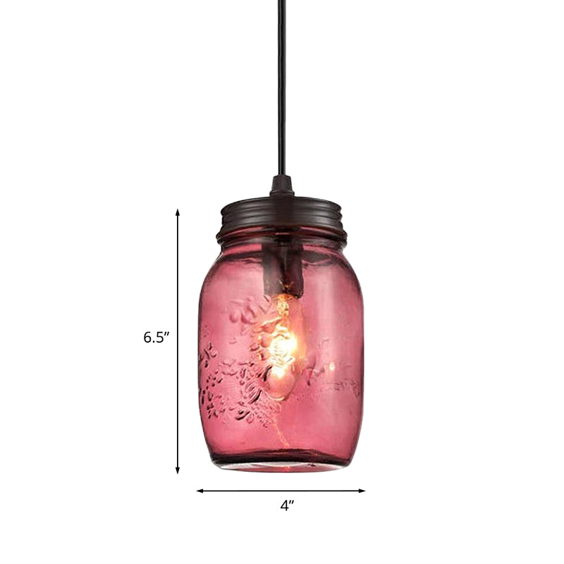 1-Light Pendelleuchte Moderne Käfig Mason Jar Geblasenes Glas Hängelampe in Rot/Grün/Amber