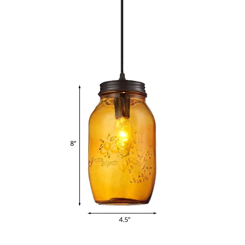 1-Light Pendelleuchte Moderne Käfig Mason Jar Geblasenes Glas Hängelampe in Rot/Grün/Amber