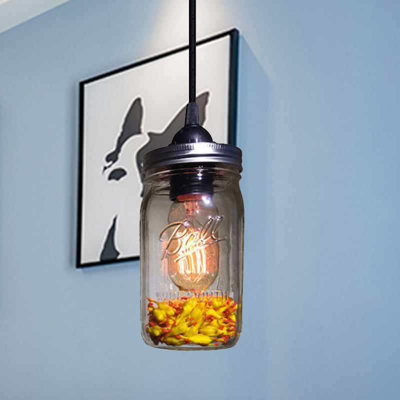 1-Light Pendelleuchte Moderne Käfig Mason Jar Geblasenes Glas Hängelampe in Rot/Grün/Amber