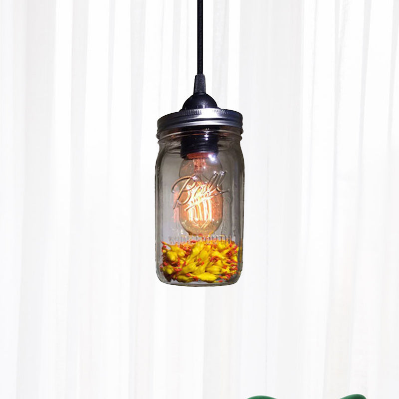 1-Light Pendelleuchte Moderne Käfig Mason Jar Geblasenes Glas Hängelampe in Rot/Grün/Amber