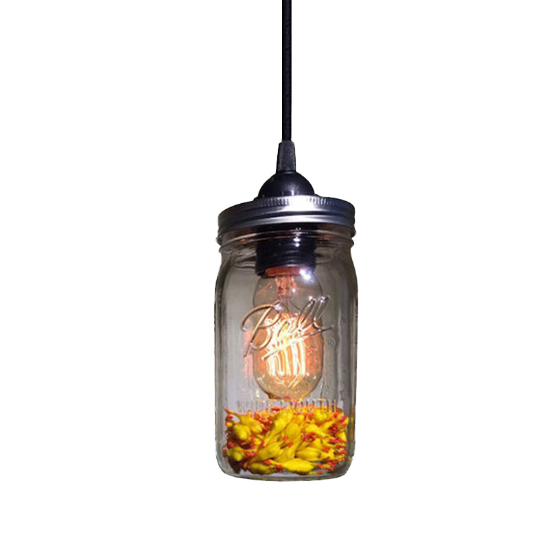 1-Light Pendelleuchte Moderne Käfig Mason Jar Geblasenes Glas Hängelampe in Rot/Grün/Amber