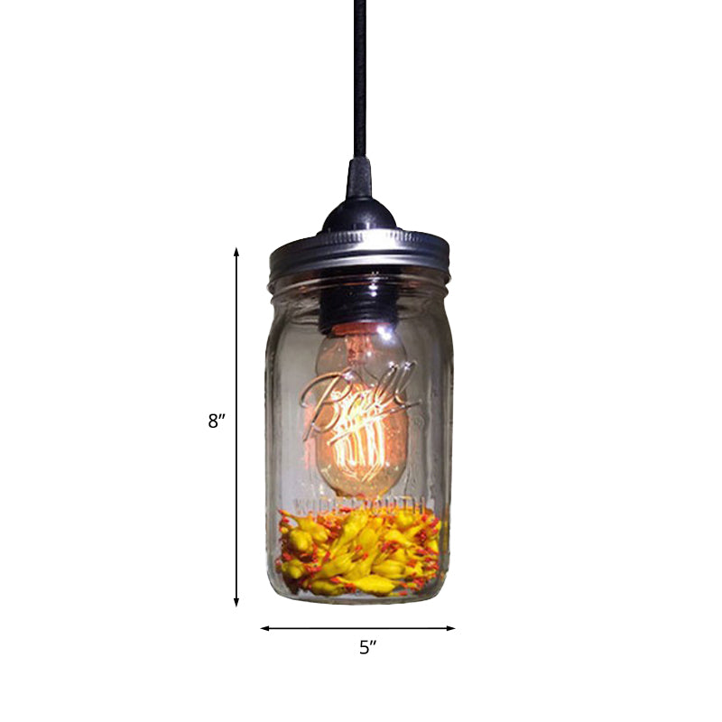 1-Light Pendelleuchte Moderne Käfig Mason Jar Geblasenes Glas Hängelampe in Rot/Grün/Amber