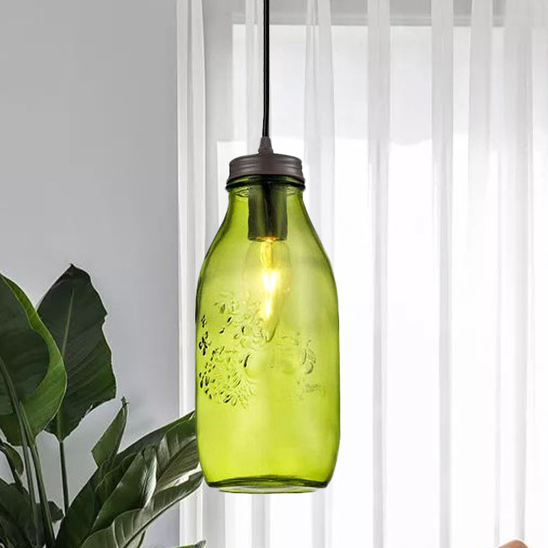 1-Light Pendelleuchte Moderne Käfig Mason Jar Geblasenes Glas Hängelampe in Rot/Grün/Amber
