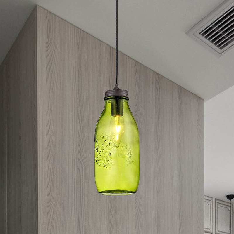 1-Light Pendelleuchte Moderne Käfig Mason Jar Geblasenes Glas Hängelampe in Rot/Grün/Amber