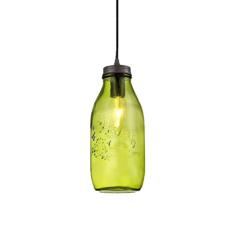 1-Light Pendelleuchte Moderne Käfig Mason Jar Geblasenes Glas Hängelampe in Rot/Grün/Amber