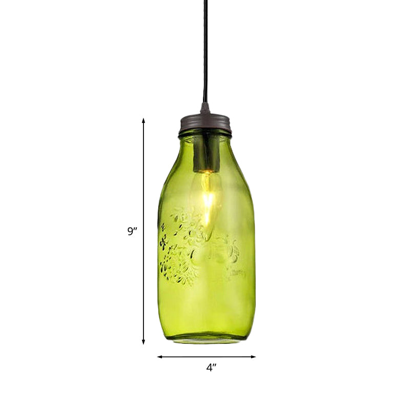 1-Light Pendelleuchte Moderne Käfig Mason Jar Geblasenes Glas Hängelampe in Rot/Grün/Amber