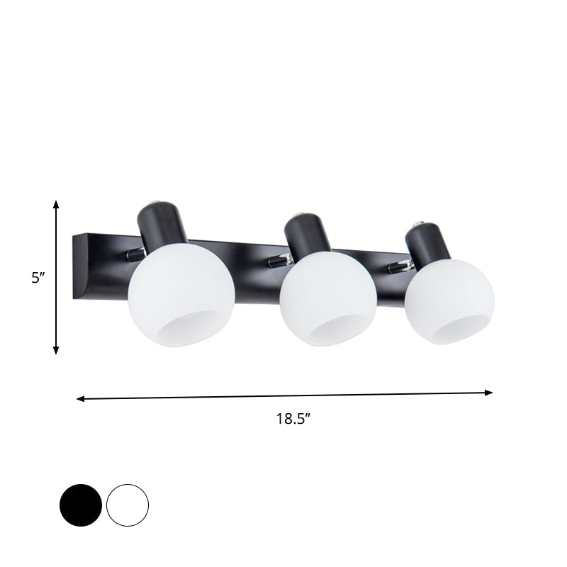 Frendorf | Multi Globe Opal Glass Wandlamp Moderne 3-Licht Badkamer Sconces Lamp in Zwart/Wit