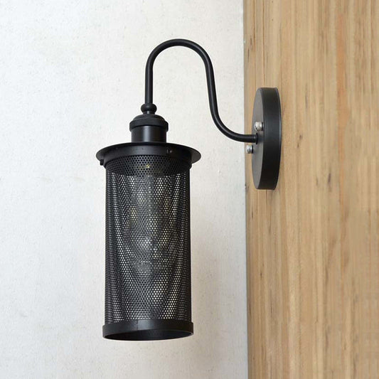 Frendorf | Cylindrische Mesh Metalen Schaduw Muurverlichting Boerderij 1 Licht Corridor Wandlamp in Zwart/Messing