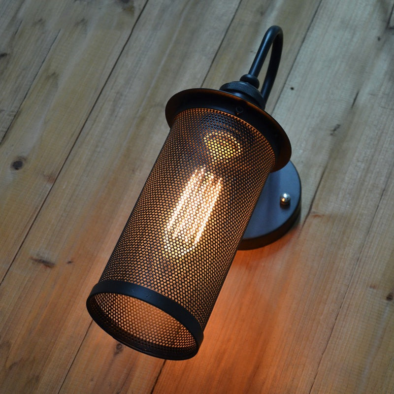 Frendorf | Cylindrische Mesh Metalen Schaduw Muurverlichting Boerderij 1 Licht Corridor Wandlamp in Zwart/Messing