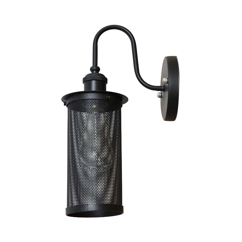 Frendorf | Cylindrische Mesh Metalen Schaduw Muurverlichting Boerderij 1 Licht Corridor Wandlamp in Zwart/Messing