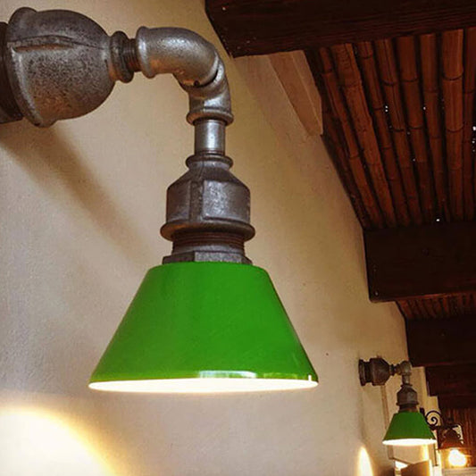 Frendorf | Tapered Metall Wand Sconce Licht Industriellen Stil 1 Licht Veranda Wandmontage Lampe mit Rohrdesign in Bronze/Grün