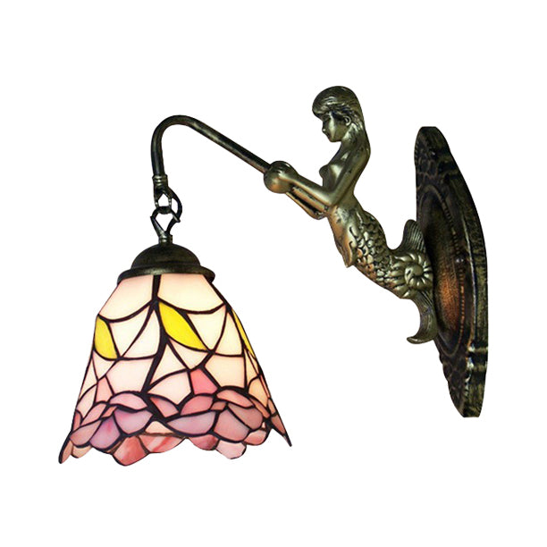 Frendorf | Uitlopende Glas-in-lood Wandlamp Barok 1 Hoofd Zwart/Brass Muurbevestigde Verlichtingsarmatuur