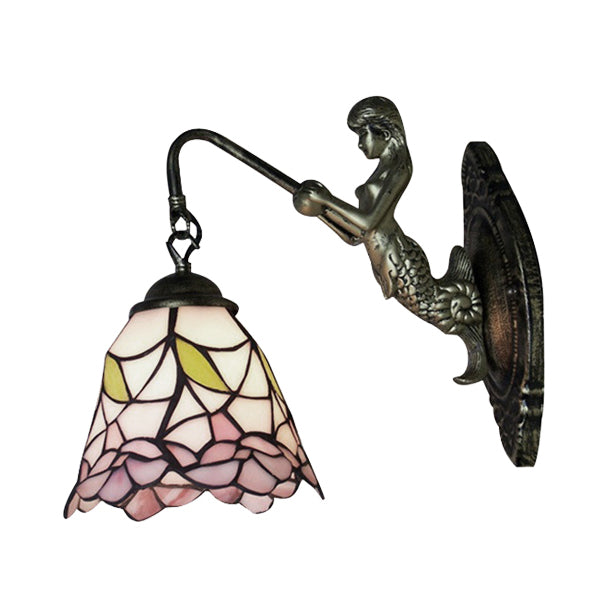 Frendorf | Uitlopende Glas-in-lood Wandlamp Barok 1 Hoofd Zwart/Brass Muurbevestigde Verlichtingsarmatuur