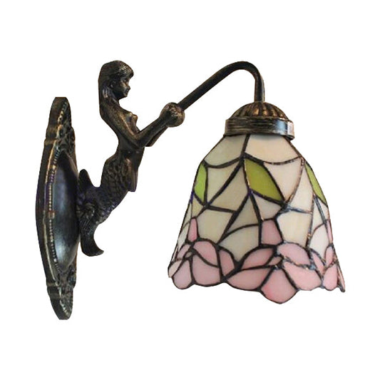 Frendorf | Uitlopende Glas-in-lood Wandlamp Barok 1 Hoofd Zwart/Brass Muurbevestigde Verlichtingsarmatuur