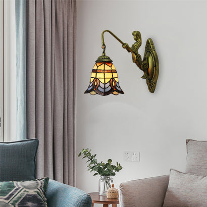 Frendorf | Bell Glas-in-lood Wandlamp Barok 1 Hoofd 6"/8" Breed Brons Muur Gemonteerde Lamp met Zeemeermin Achterplaat
