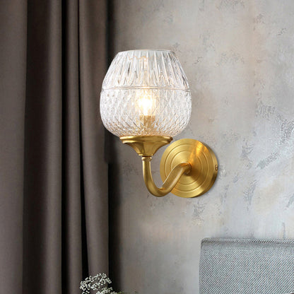Frendorf | 1 Licht Wandverlichting Traditionele Binnen Wandlamp met Bekercoronale Helder Geruit Glazen Schaduw in Messing