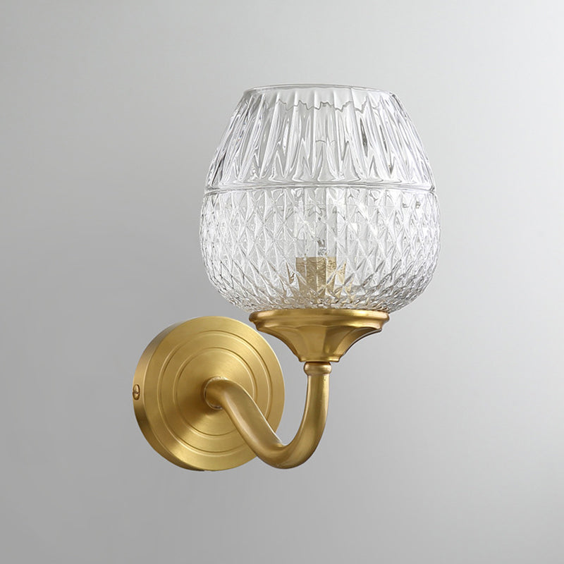 Frendorf | 1 Licht Wandverlichting Traditionele Binnen Wandlamp met Bekercoronale Helder Geruit Glazen Schaduw in Messing