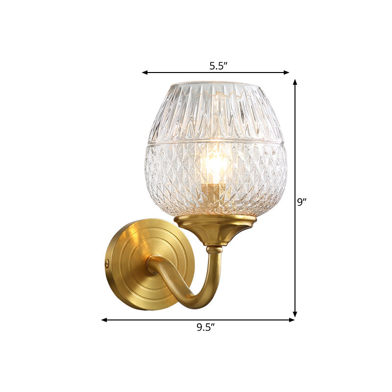 Frendorf | 1 Licht Wandverlichting Traditionele Binnen Wandlamp met Bekercoronale Helder Geruit Glazen Schaduw in Messing
