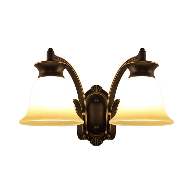 Frendorf | 1/2-Licht Glocke Wandhängelampe Traditionelle Schwarze Oberfläche Opalglas Wand sconces Beleuchtung für Schlafzimmer