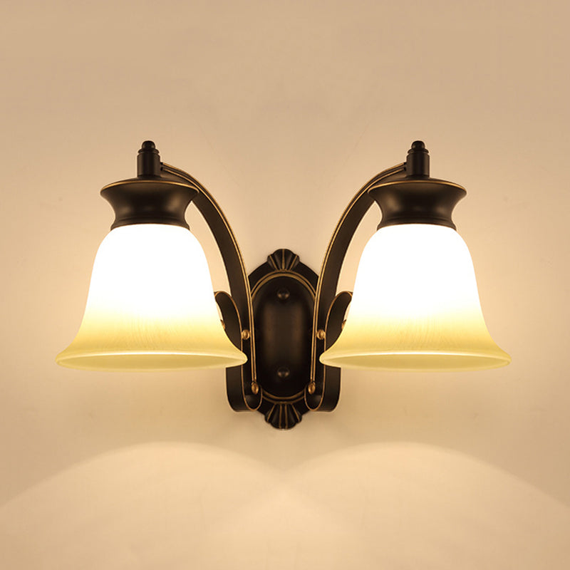 Frendorf | 1/2-Licht Glocke Wandhängelampe Traditionelle Schwarze Oberfläche Opalglas Wand sconces Beleuchtung für Schlafzimmer