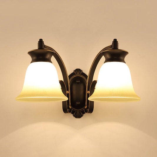 Frendorf | 1/2-Licht Glocke Wandhängelampe Traditionelle Schwarze Oberfläche Opalglas Wand sconces Beleuchtung für Schlafzimmer