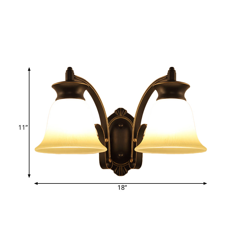 Frendorf | 1/2-Licht Glocke Wandhängelampe Traditionelle Schwarze Oberfläche Opalglas Wand sconces Beleuchtung für Schlafzimmer