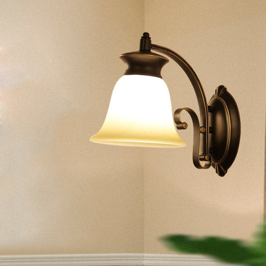 Frendorf | 1/2-Licht Glocke Wandhängelampe Traditionelle Schwarze Oberfläche Opalglas Wand sconces Beleuchtung für Schlafzimmer