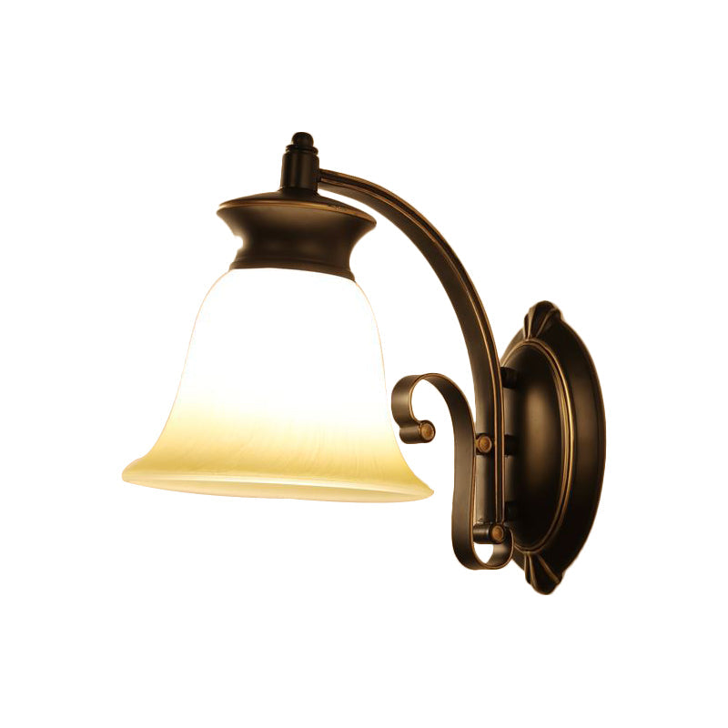 Frendorf | 1/2-Licht Glocke Wandhängelampe Traditionelle Schwarze Oberfläche Opalglas Wand sconces Beleuchtung für Schlafzimmer