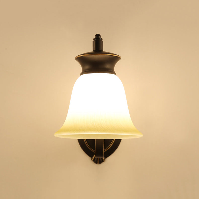 Frendorf | 1/2-Licht Glocke Wandhängelampe Traditionelle Schwarze Oberfläche Opalglas Wand sconces Beleuchtung für Schlafzimmer