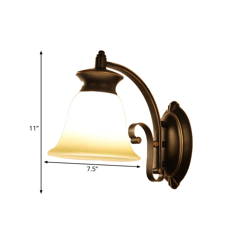 Frendorf | 1/2-Licht Glocke Wandhängelampe Traditionelle Schwarze Oberfläche Opalglas Wand sconces Beleuchtung für Schlafzimmer