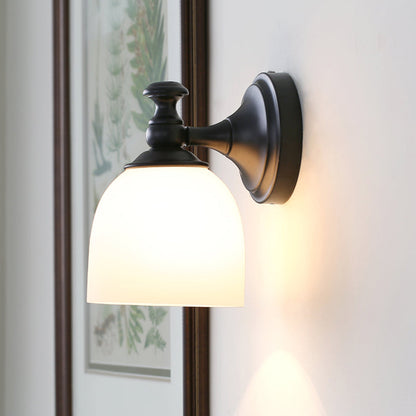Frendorf | 1 Hoofden Witte Glazen Wandlamp Klassieke Stijl Zwarte Koepel Schaduw Woonkamer Wandverlichting