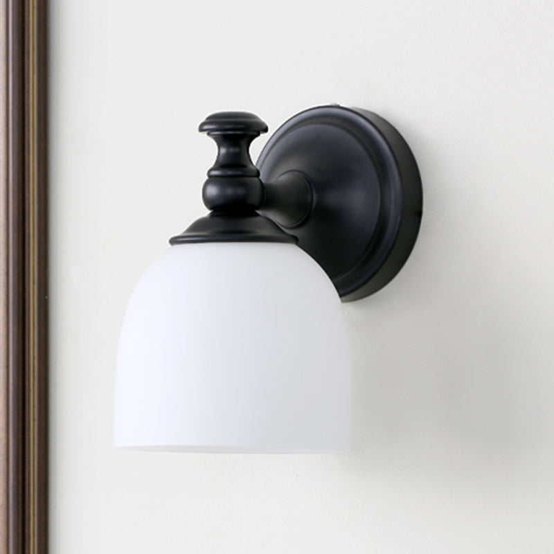 Frendorf | 1 Hoofden Witte Glazen Wandlamp Klassieke Stijl Zwarte Koepel Schaduw Woonkamer Wandverlichting