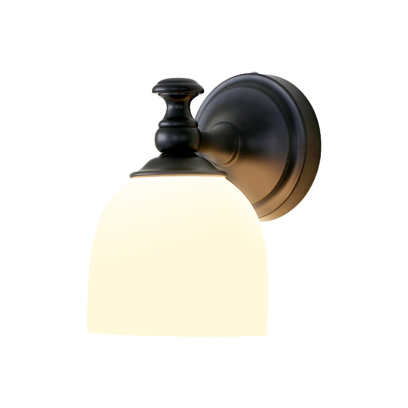 Frendorf | 1 Hoofden Witte Glazen Wandlamp Klassieke Stijl Zwarte Koepel Schaduw Woonkamer Wandverlichting