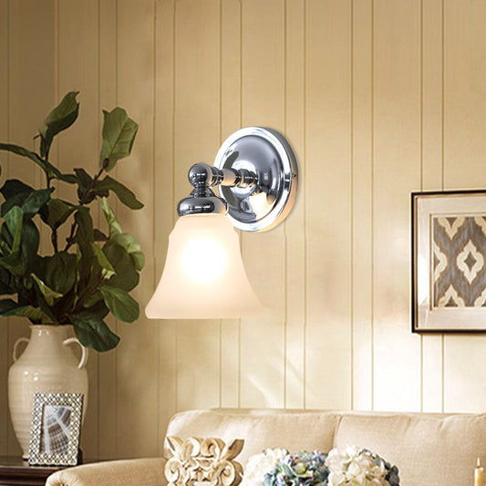 Frendorf | 1 Glühbirnen Wandleuchte Sconce Country Bell Weiß Glass Wandleuchten Ideen in Silber