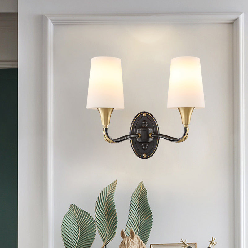 Frendorf | Messing Konisch Wandmontierte Lampe Traditionelles Frosted Glass 1/2-Light Korridor Wand Sconce Beleuchtung