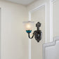 Country Twisted Arm Wandlampe 1/2-Kopf Metall Wandleuchte in Schwarz und Blau mit kuppelbeschichtetem, geripptem Glas-Schirm