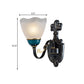 Country Twisted Arm Wandlampe 1/2-Kopf Metall Wandleuchte in Schwarz und Blau mit kuppelbeschichtetem, geripptem Glas-Schirm