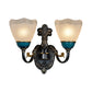 Country Twisted Arm Wandlampe 1/2-Kopf Metall Wandleuchte in Schwarz und Blau mit kuppelbeschichtetem, geripptem Glas-Schirm