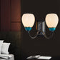 Frendorf | 1/2-Head Globe Wandlamp Fixture Plattelands Zwart en Blauw Opal Glas Wandlicht Sconces met Gebogen Arm