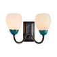 Frendorf | 1/2-Head Globe Wandlamp Fixture Plattelands Zwart en Blauw Opal Glas Wandlicht Sconces met Gebogen Arm