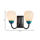 Frendorf | 1/2-Head Globe Wandlamp Fixture Plattelands Zwart en Blauw Opal Glas Wandlicht Sconces met Gebogen Arm