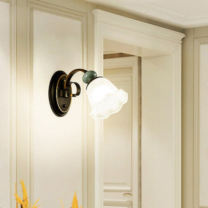 Frendorf | 1/2 Lampen Wandmontierte Licht Retro Stil Blume Frosted Glas Wandbeleuchtung Ideen in Schwarz mit schwingendem Arm