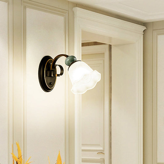 Frendorf | 1/2 Lampen Wandmontierte Licht Retro Stil Blume Frosted Glas Wandbeleuchtung Ideen in Schwarz mit schwingendem Arm