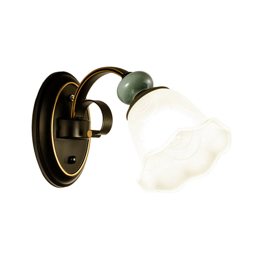 Frendorf | 1/2 Lampen Wandmontierte Licht Retro Stil Blume Frosted Glas Wandbeleuchtung Ideen in Schwarz mit schwingendem Arm