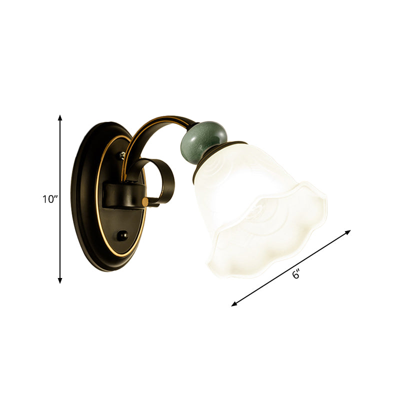 Frendorf | 1/2 Lampen Wandmontierte Licht Retro Stil Blume Frosted Glas Wandbeleuchtung Ideen in Schwarz mit schwingendem Arm