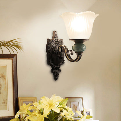 Frendorf | Gefl Oude Slaapkamer Wandverlichting Klassieke Stijl Gehard Glas 1 Kop Zwart Afwerking Wandlamp