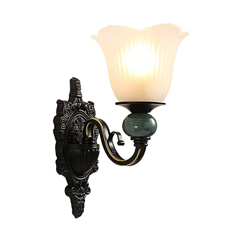 Frendorf | Gefl Oude Slaapkamer Wandverlichting Klassieke Stijl Gehard Glas 1 Kop Zwart Afwerking Wandlamp