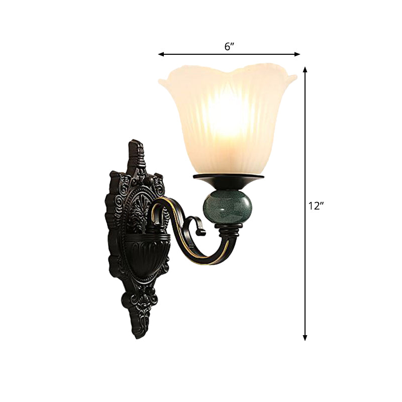 Frendorf | Gefl Oude Slaapkamer Wandverlichting Klassieke Stijl Gehard Glas 1 Kop Zwart Afwerking Wandlamp